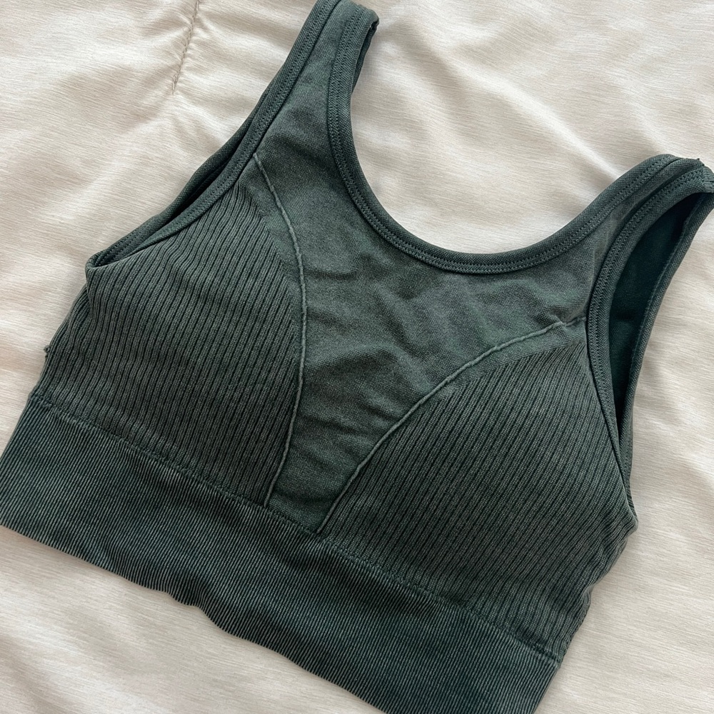 Morera Women's Ribbed Dark Green Sports Bra